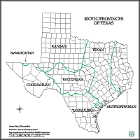 Biotic Provinces of Texas - named with county outlines